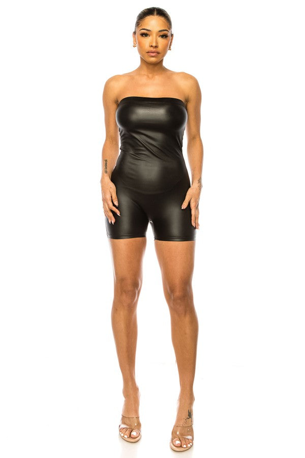 Faux Leather Romper (Red)