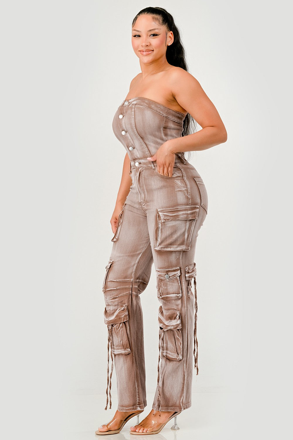 "Aliyah" Cargo Jumpsuit (brwn)