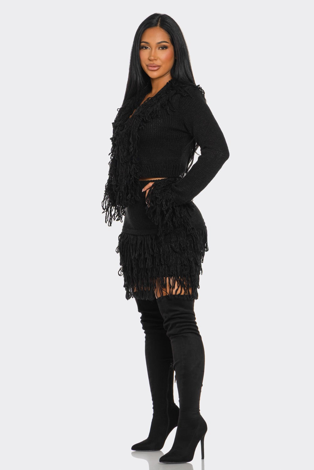 Carli Fringe Sweater Set (Blk)