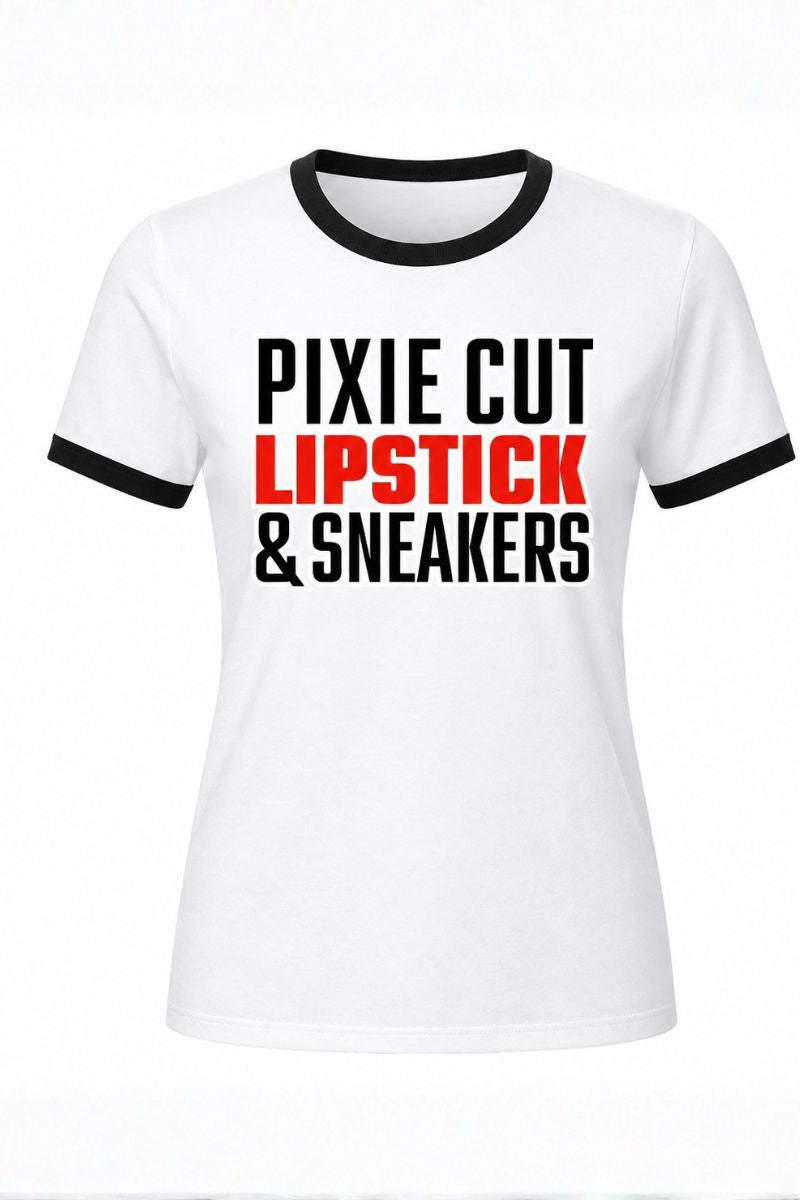 Pixie Cut, Lipsitck, & Sneakers Ringer Tee (blk)