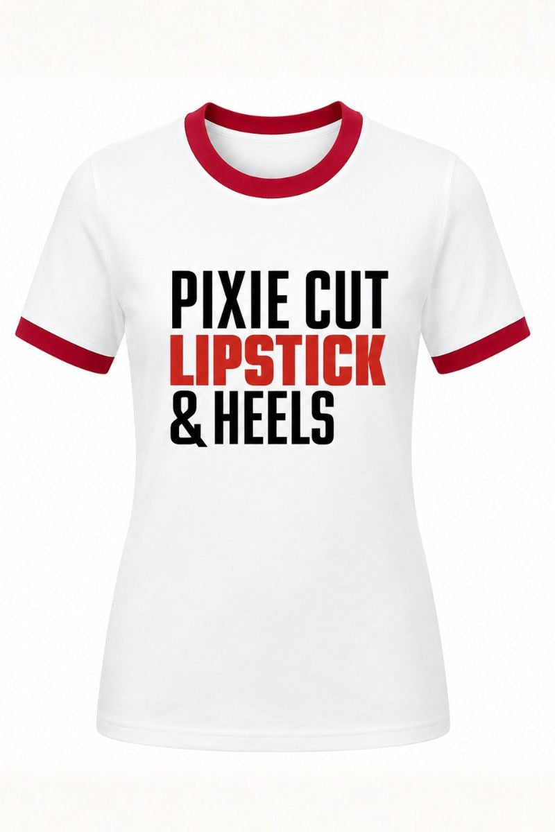 Pixie Cut, Lipsitck, & Heels Ringer Tee (red)