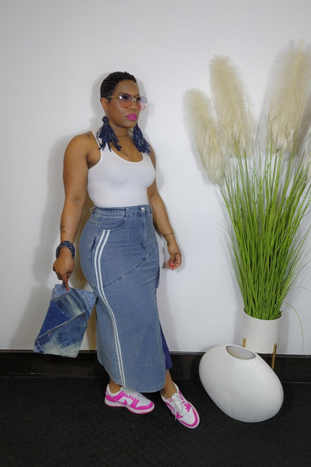 Lyric Contrast Denim Skirt