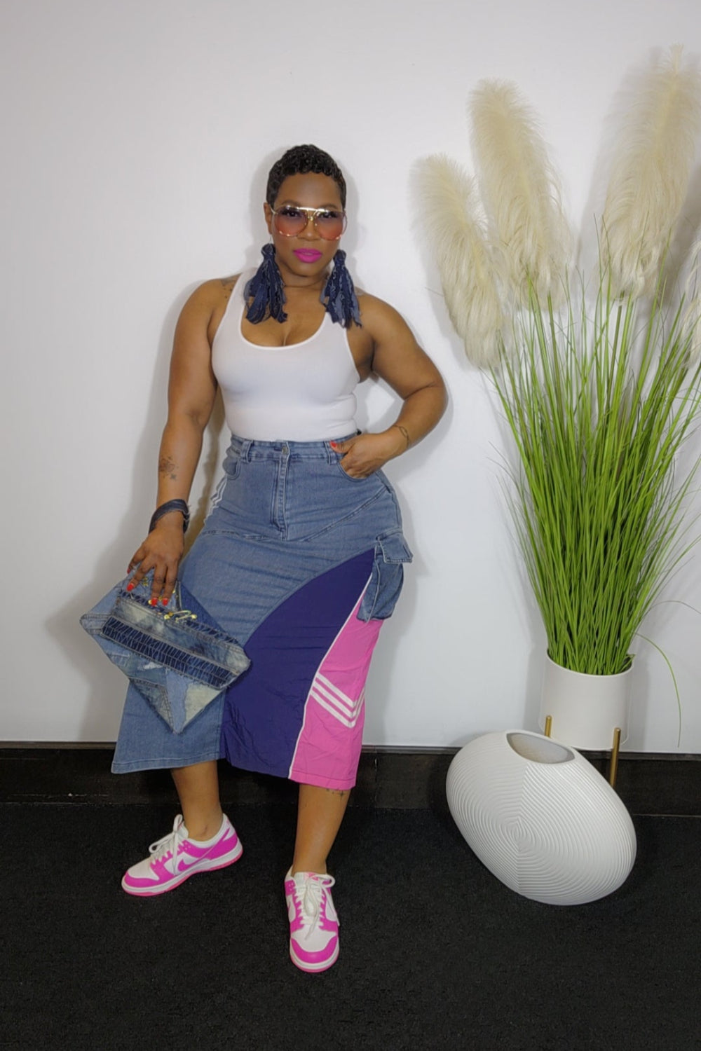 Lyric Contrast Denim Skirt