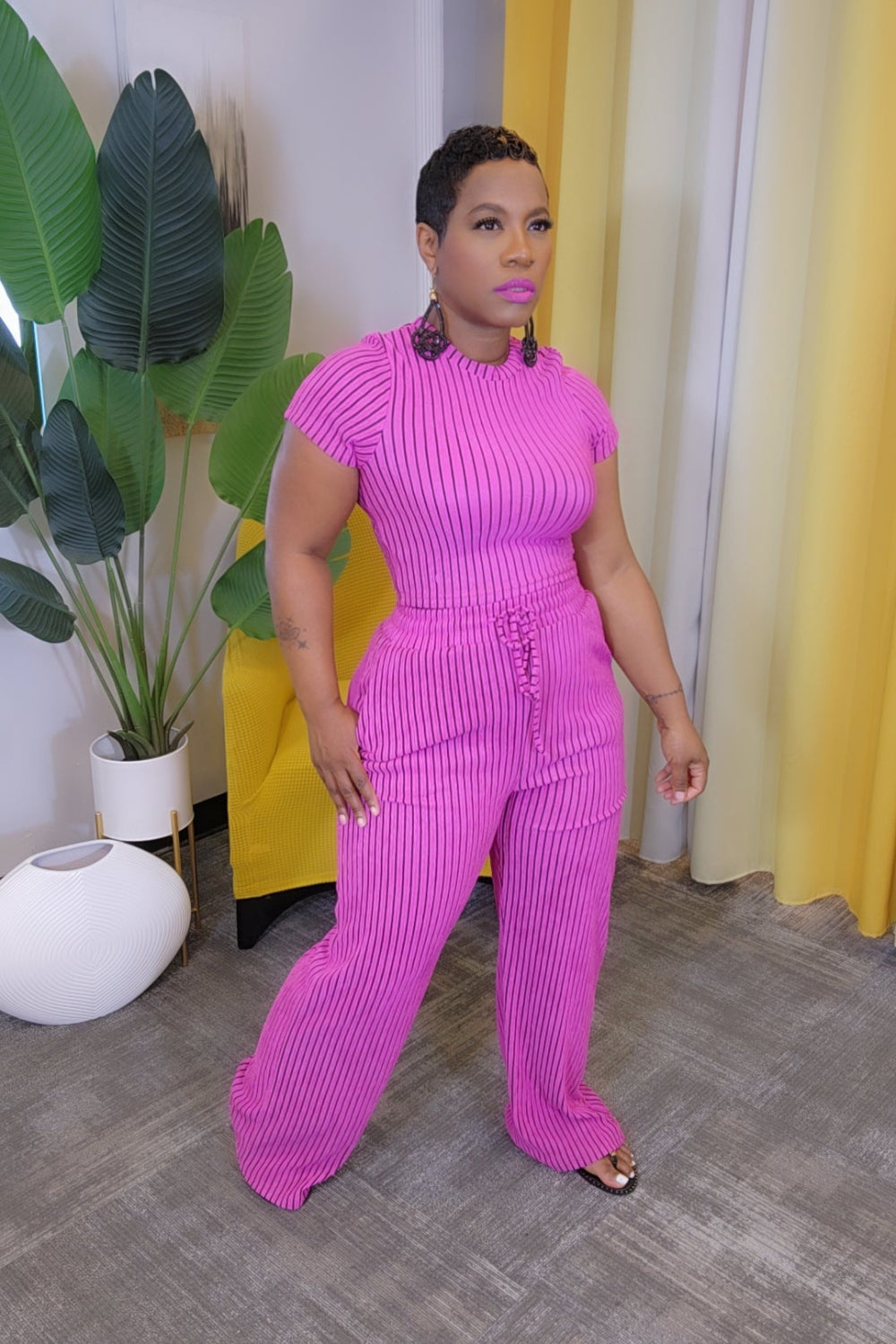 Latoya Striped Set- Fusc