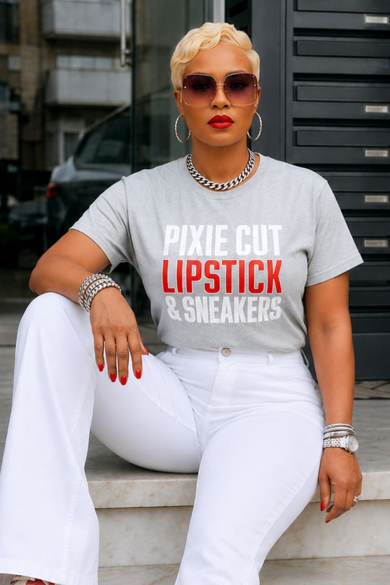 Pixie Cut, Lipsitck, & Sneakers Tshirt - Grey