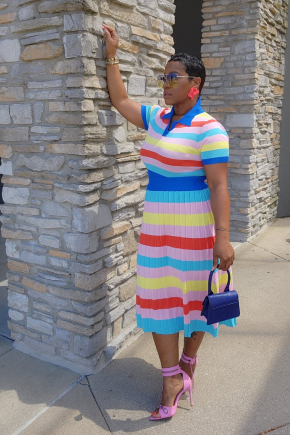 Kenni Striped Skirt Set - Blu