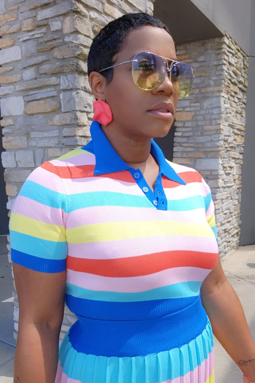 Kenni Striped Skirt Set - Blu