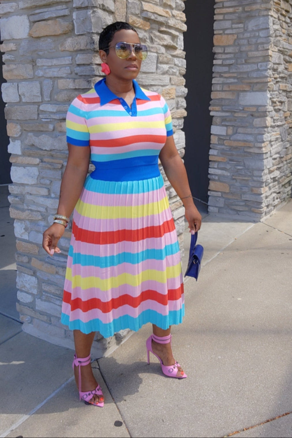 Kenni Striped Skirt Set - Blu