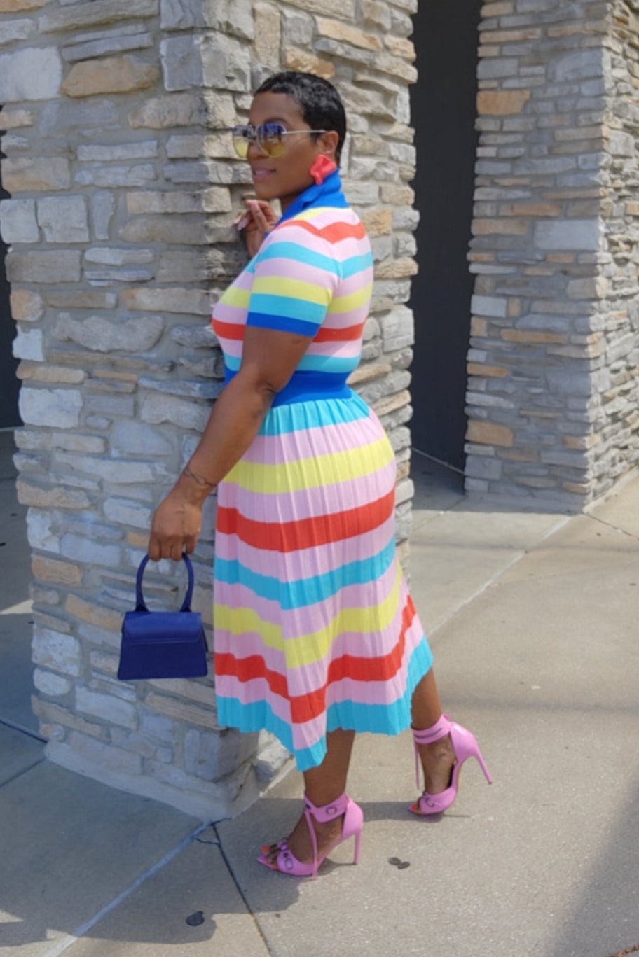 Kenni Striped Skirt Set - Blu