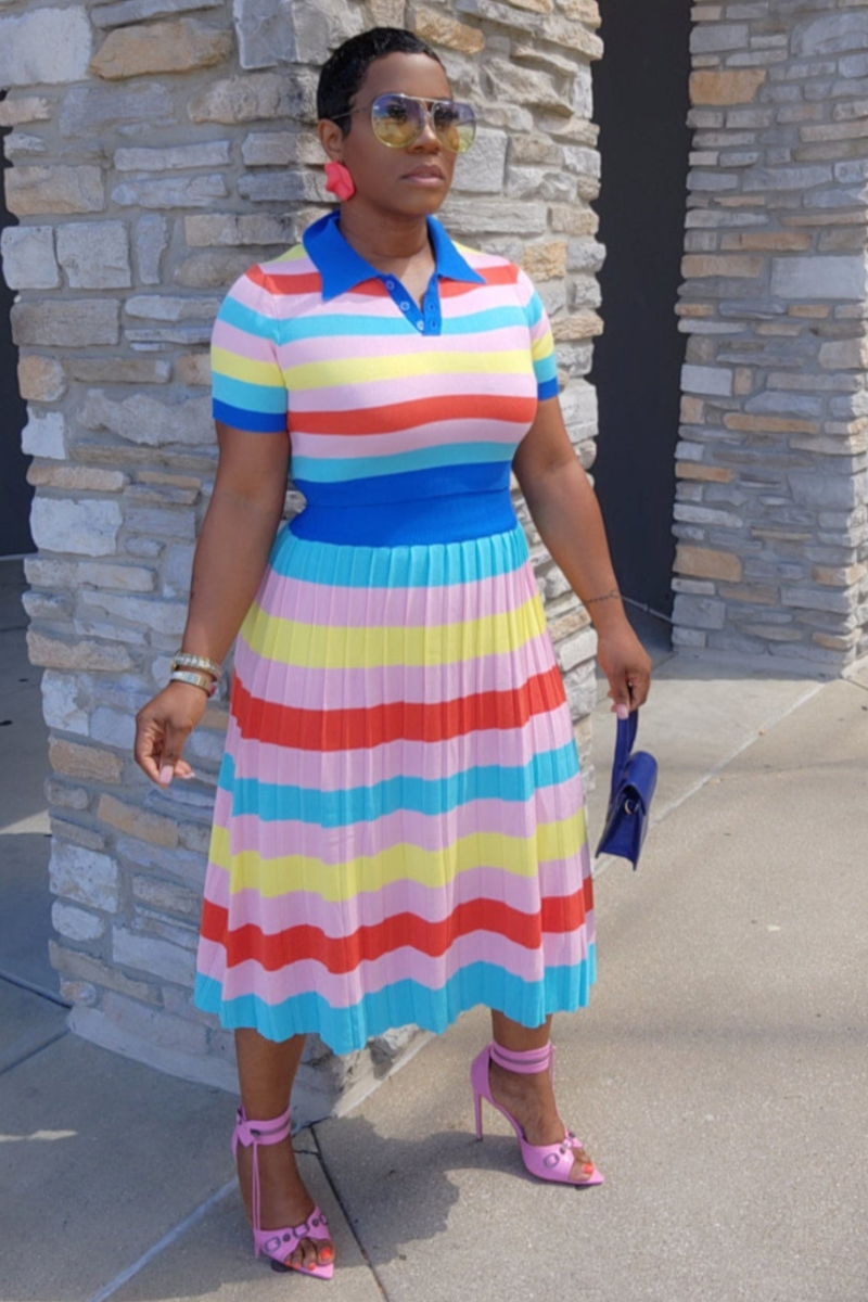 Kenni Striped Skirt Set - Blu