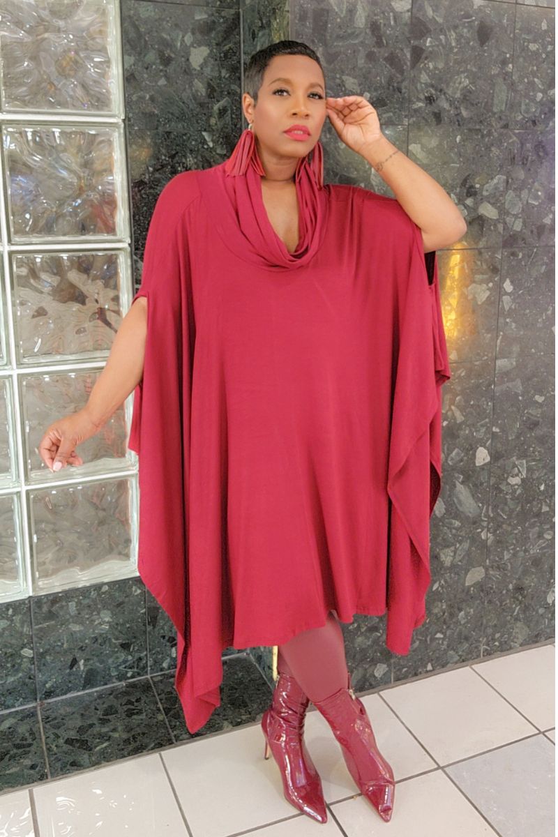 Eva Poncho Dress(burg)