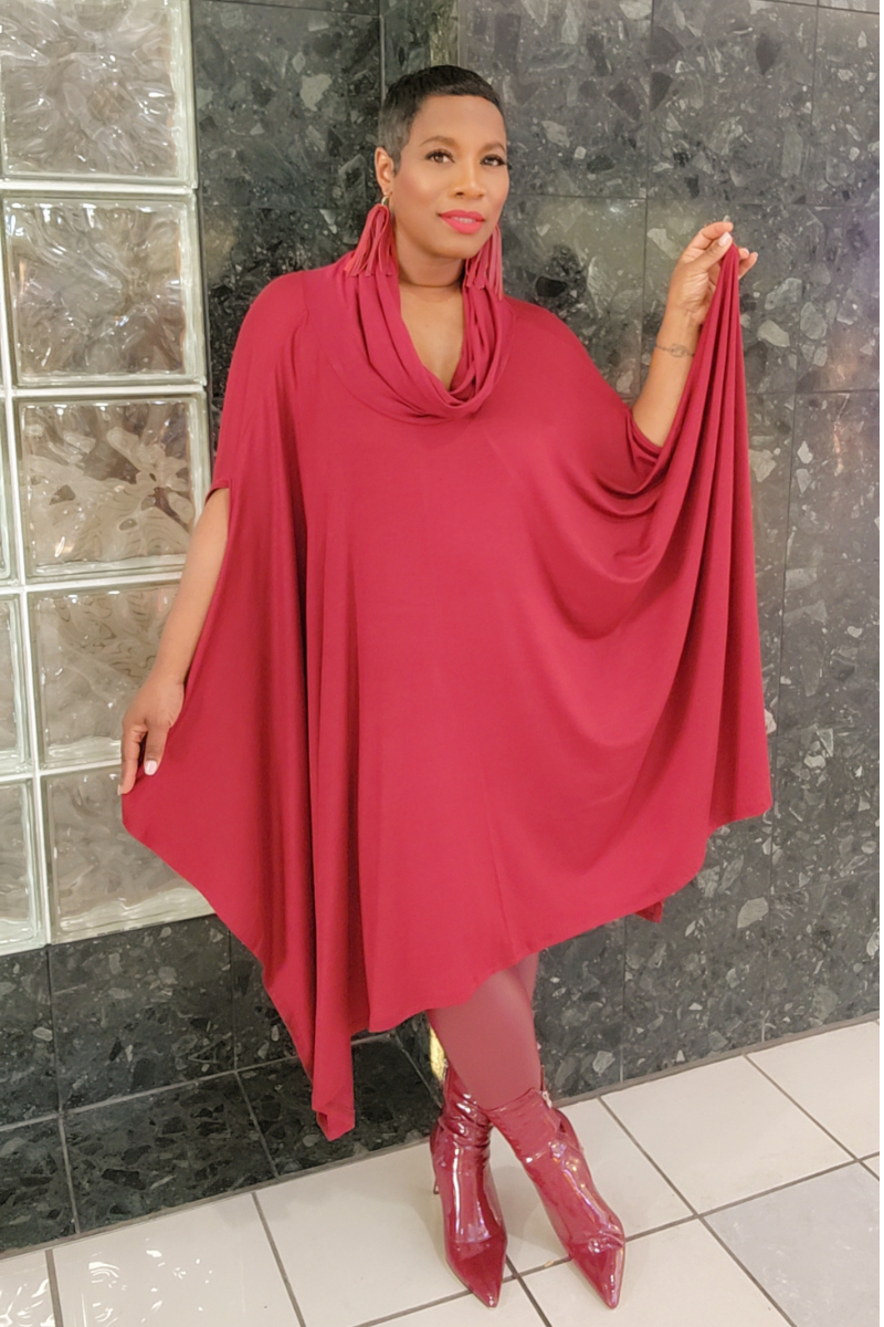 Eva Poncho Dress(burg)