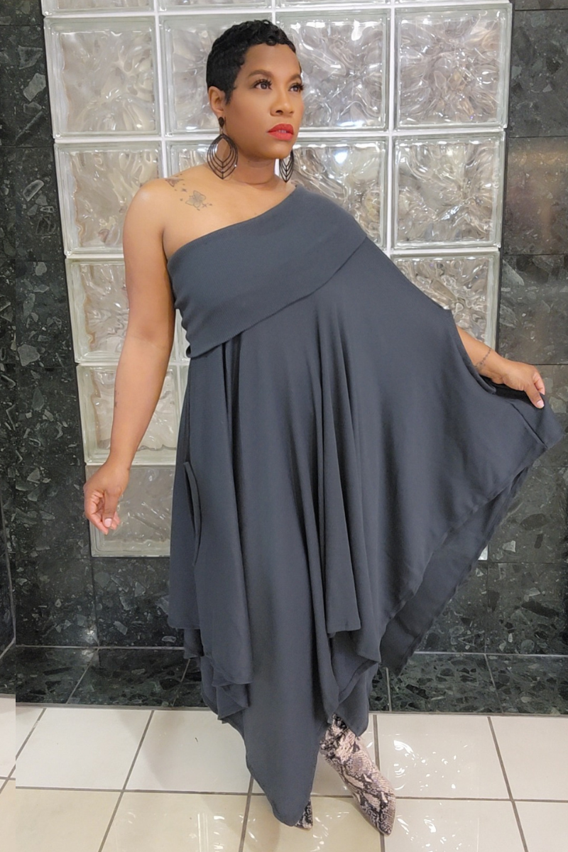 Eva Poncho Dress(dk. gray)