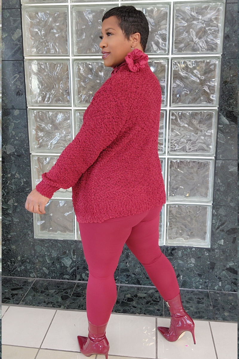 3pc Popcorn Cardigan Set-Burg