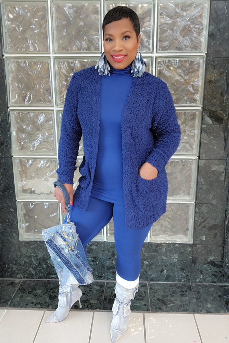 3pc Popcorn Cardigan Set-Navy