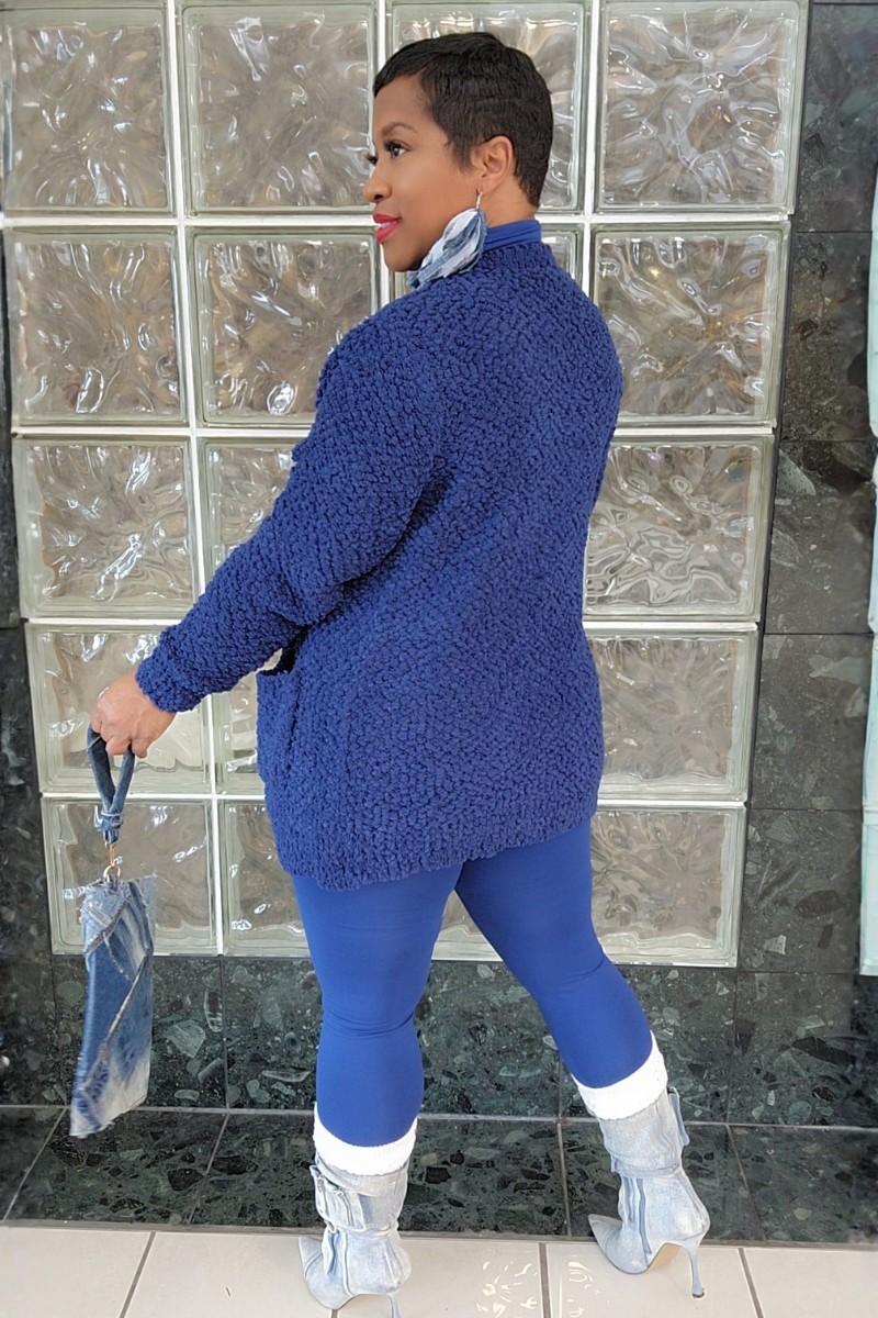 3pc Popcorn Cardigan Set-Navy