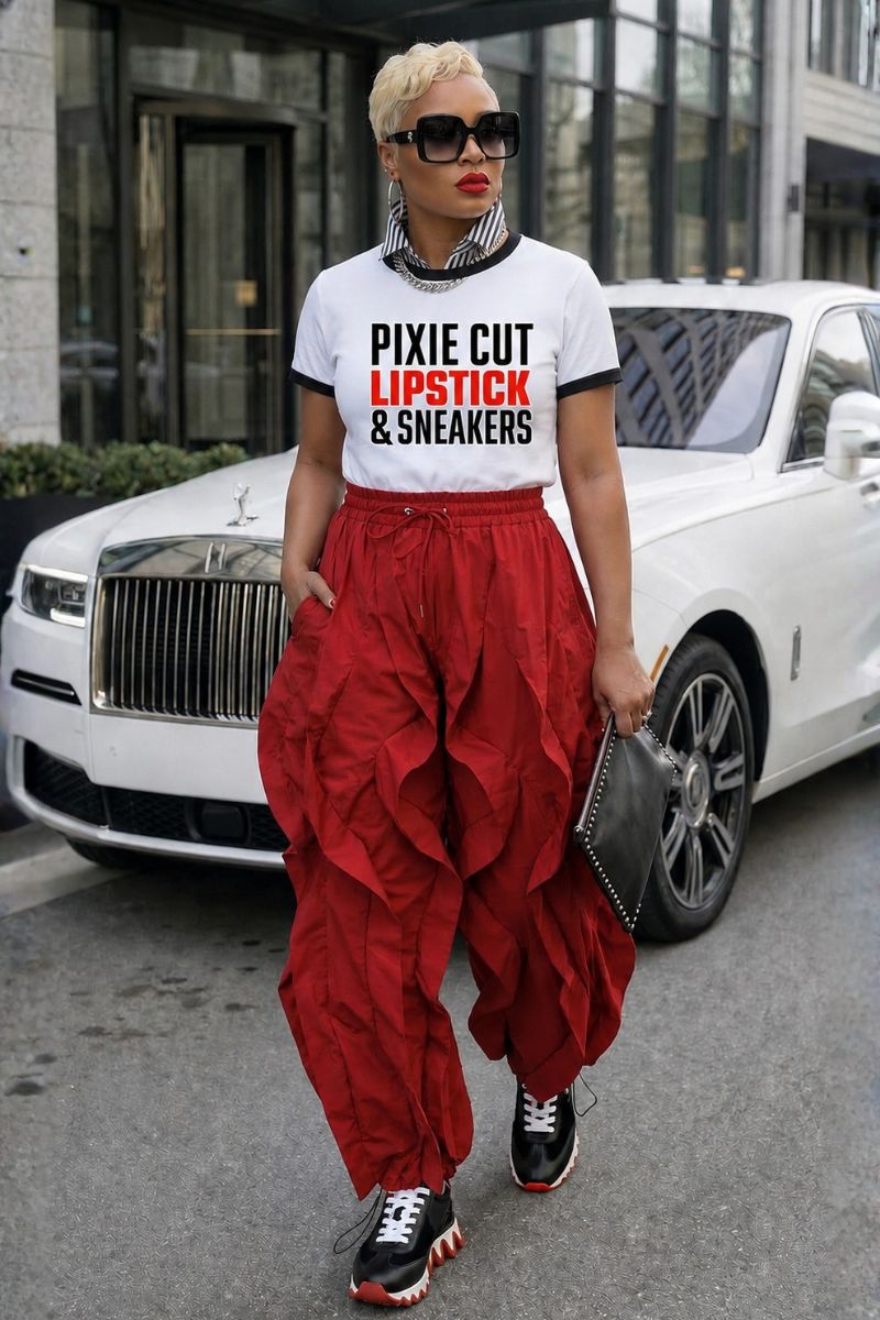 Pixie Cut, Lipsitck, & Sneakers Ringer Tee (blk)