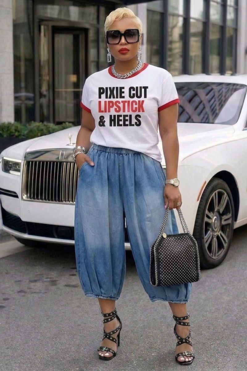 Pixie Cut, Lipsitck, & Heels Ringer Tee (red)