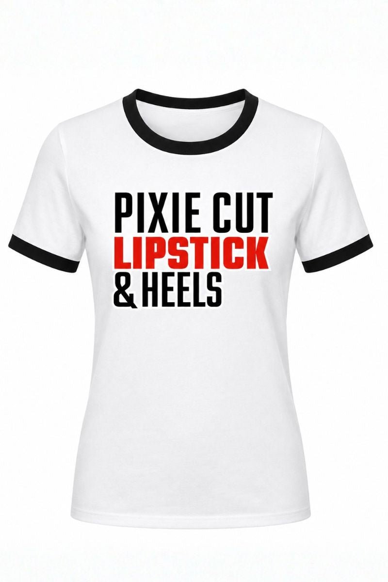 Pixie Cut, Lipsitck, & Heels Ringer Tee (blk)