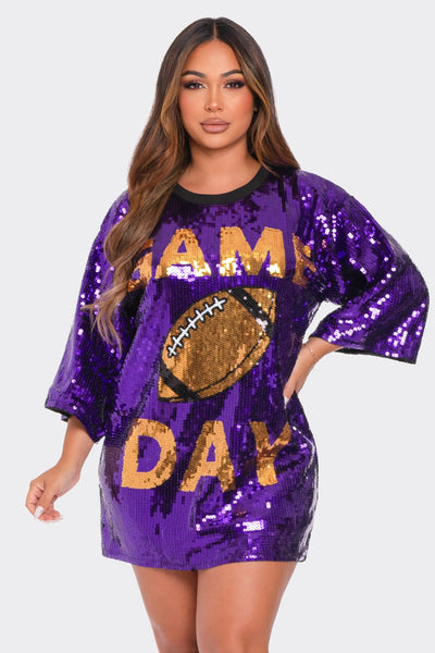 Game Day Sequin Shirt Dress (Purp)