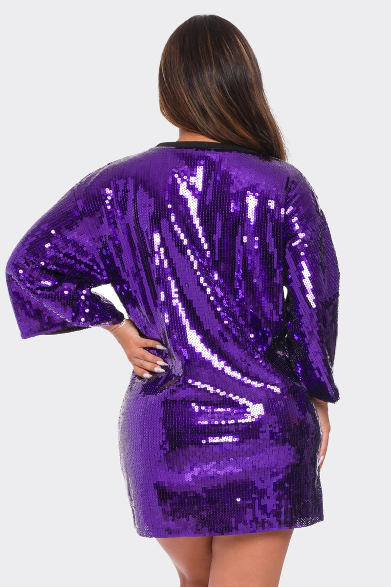 Game Day Sequin Shirt Dress (Purp)