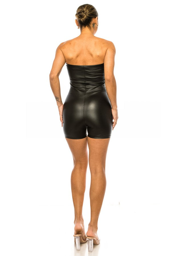 Faux Leather Romper (Red)