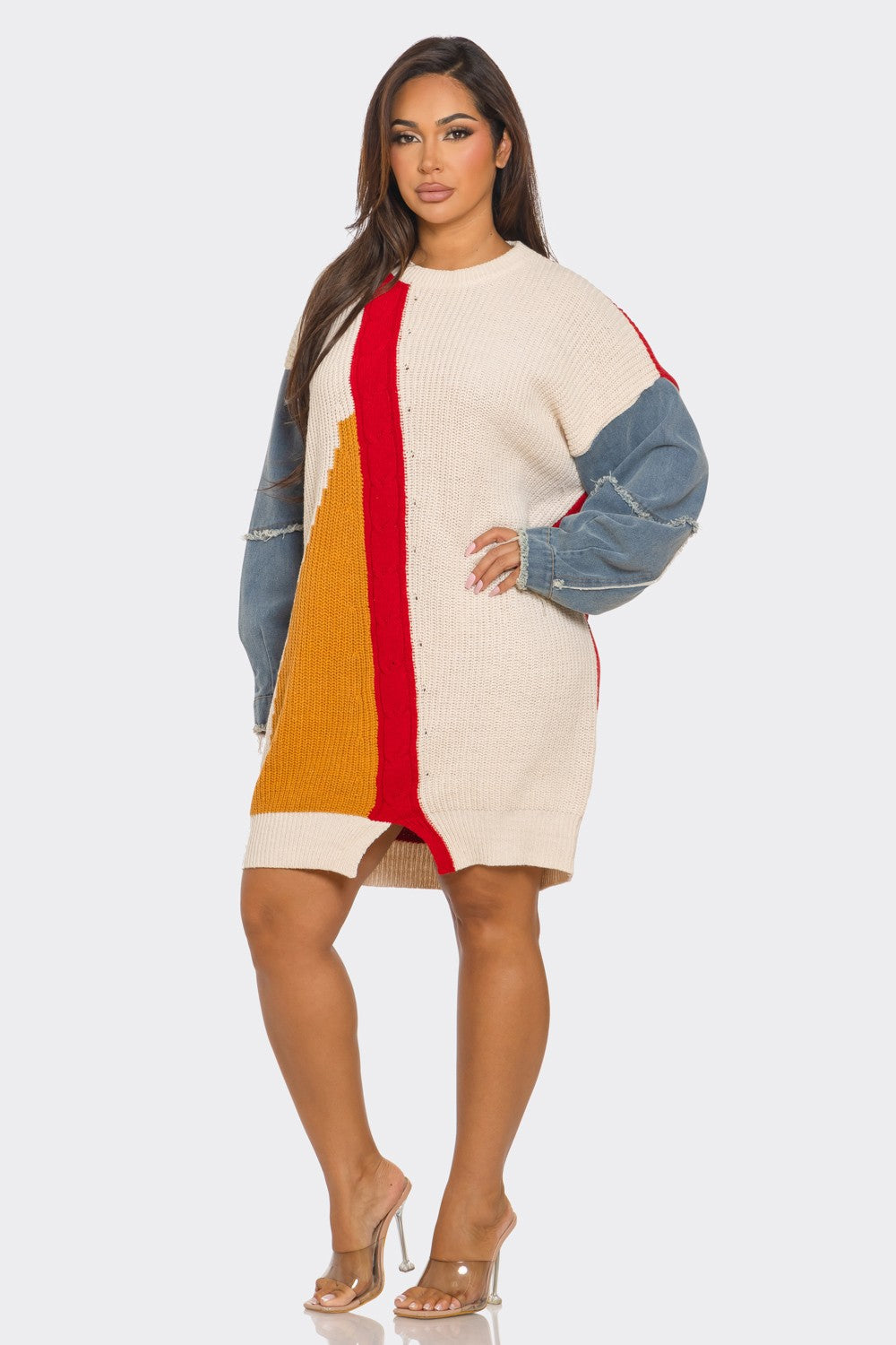 Angel Colorblock Sweater Dress(Red) Avail. For Pre-Order -Ships On or Before 11/29