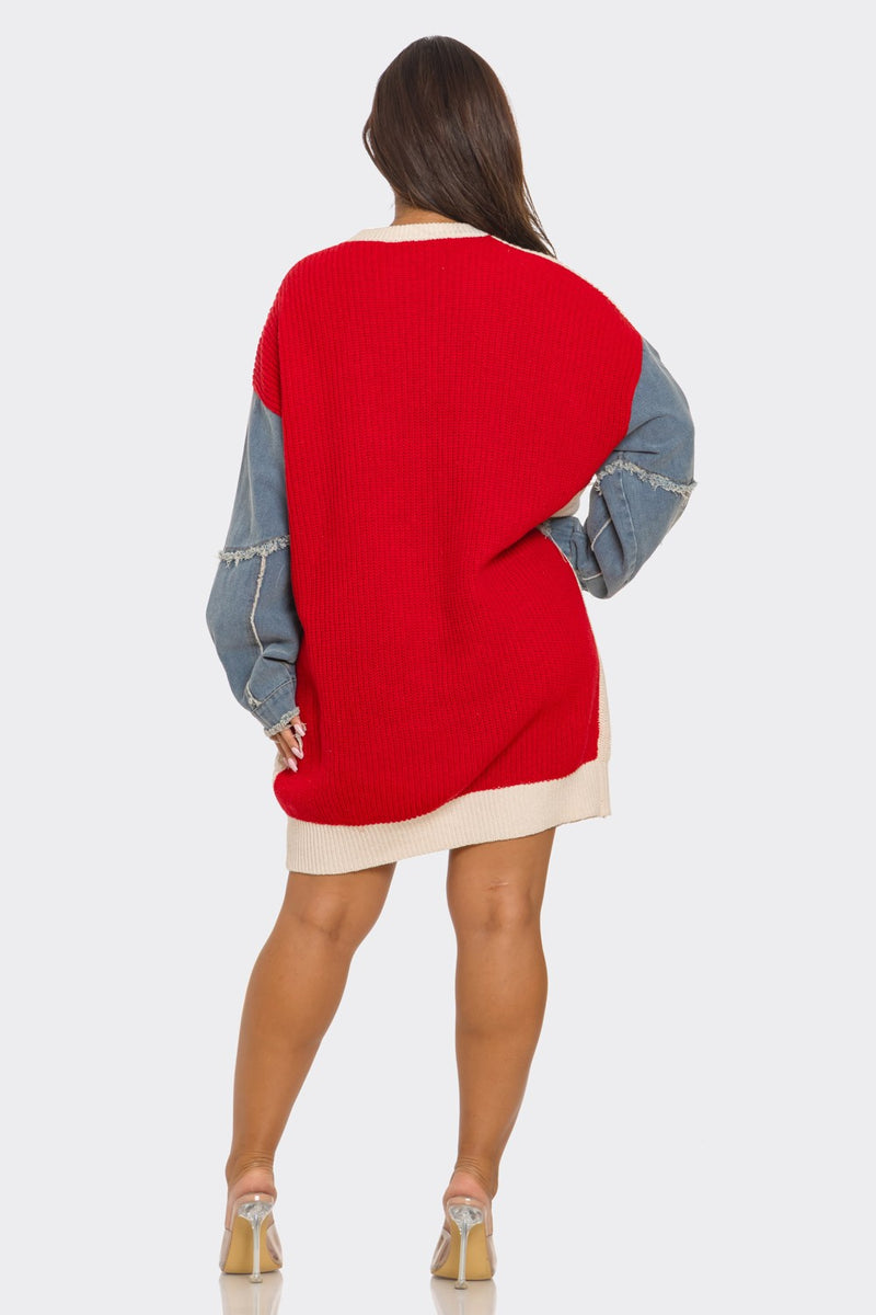 Angel Colorblock Sweater Dress(Red) Avail. For Pre-Order -Ships On or Before 11/29