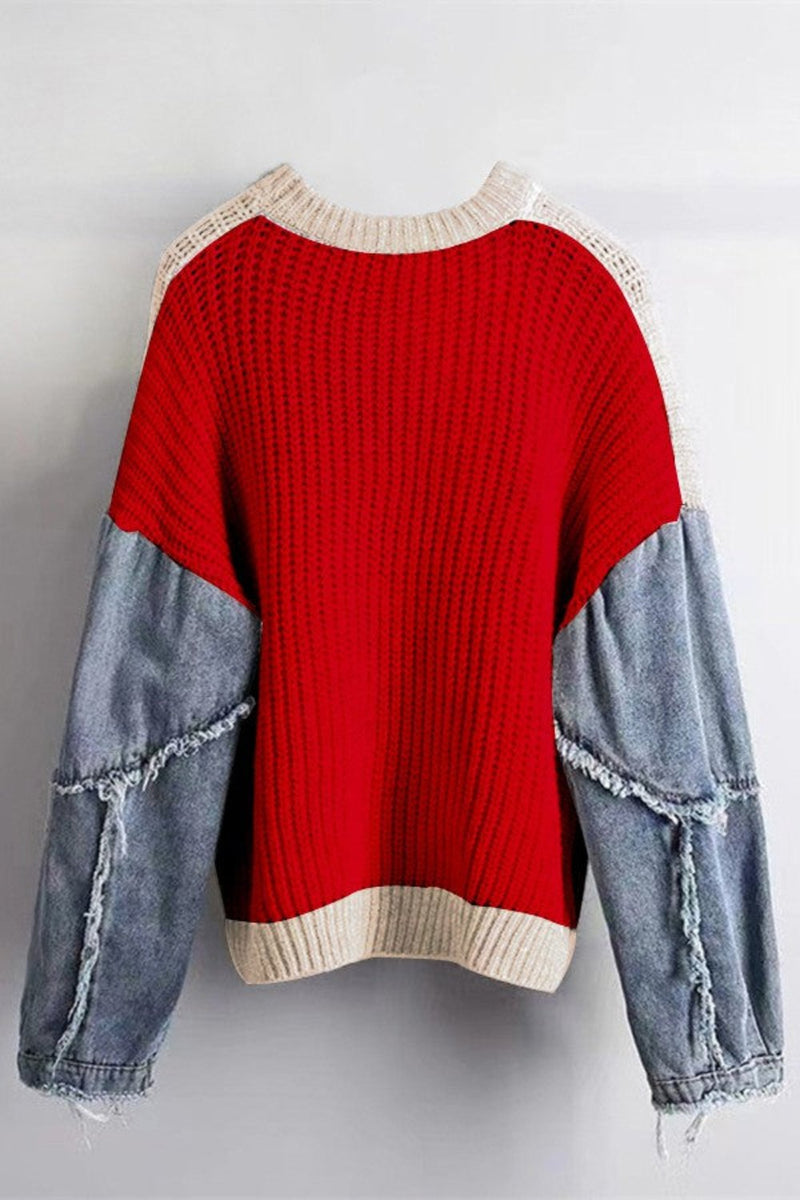 Angel Colorblock Sweater (Red) Available For Pre-Order -Ships On or Before 11/29