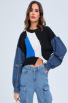 Amelia Colorblock Crop Sweater (Blue) Available For Pre-Order - Ships On or Before 11/29