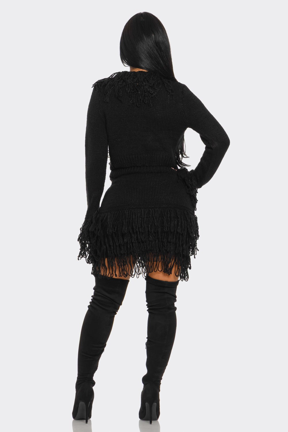 Carli Fringe Sweater Set (Blk)
