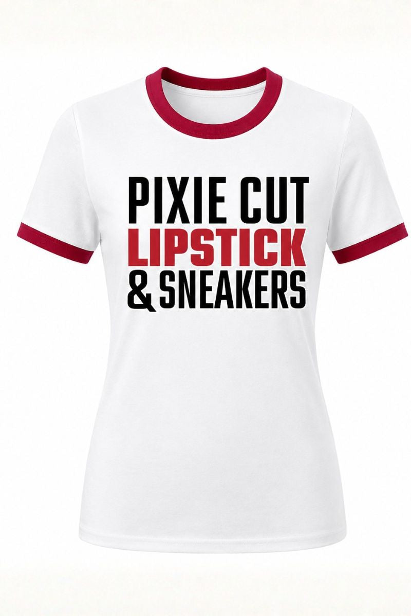 Pixie Cut, Lipsitck, & Sneakers Ringer Tee (red)