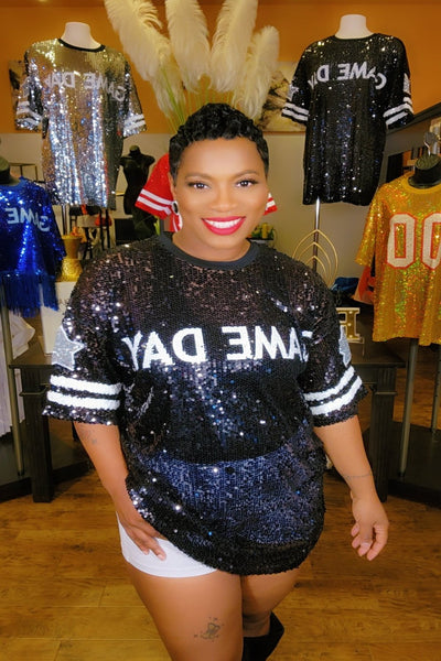 Blk Game Day Sequin Shirt/Dress