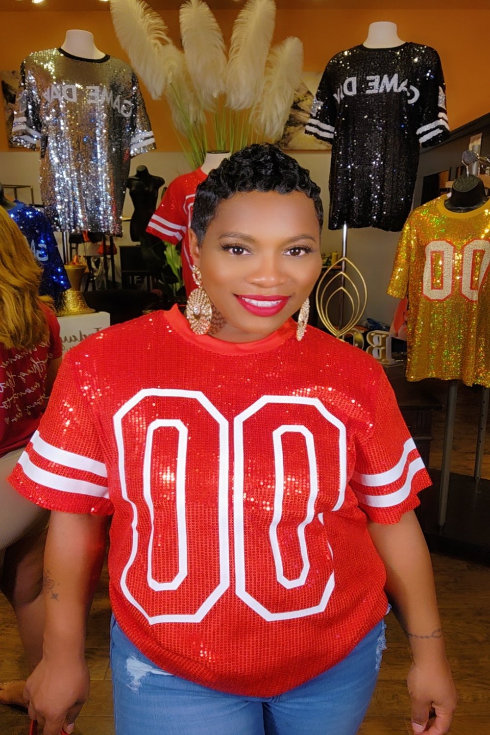 00 Red Game Day Sequin Top