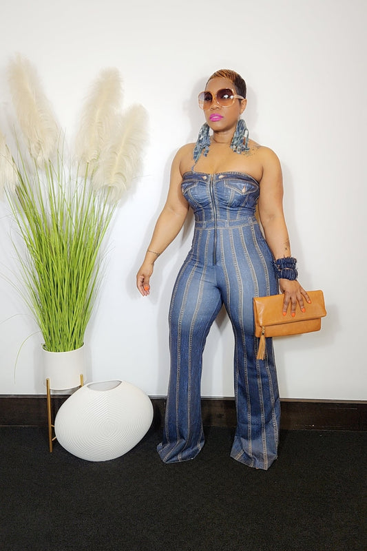 "Roxie" Denim Style Jumpsuit- Avail for Pre-order- Ships on or before 5/2/25