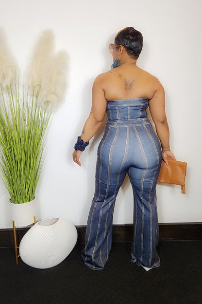 "Roxie" Denim Style Jumpsuit- Avail for Pre-order- Ships on or before 5/2/25