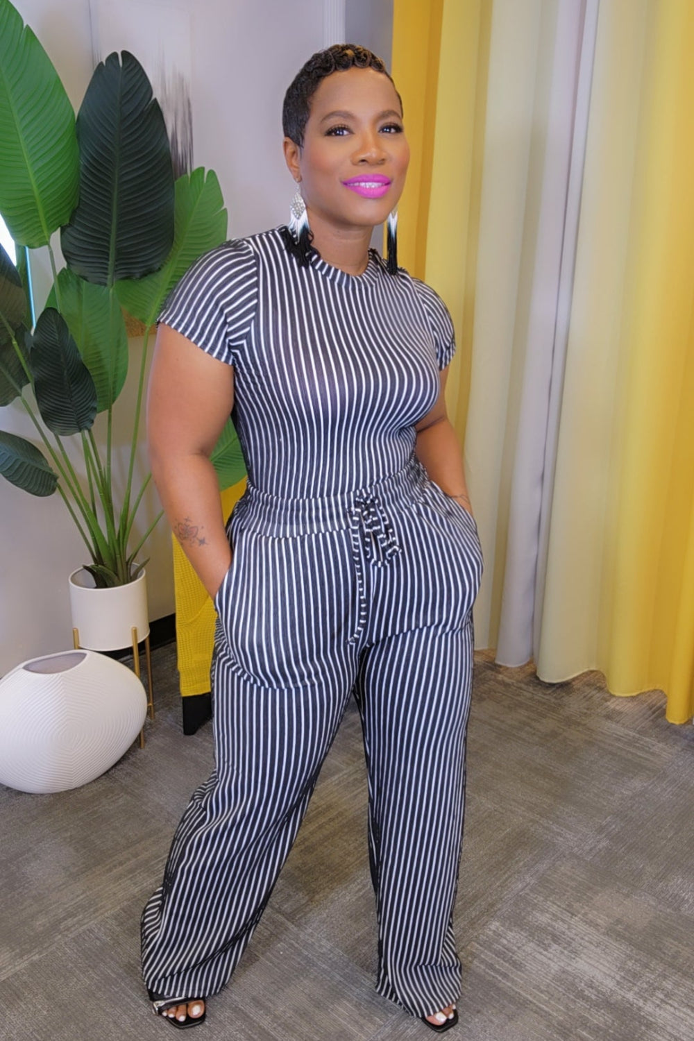 Latoya Striped Set- Blk