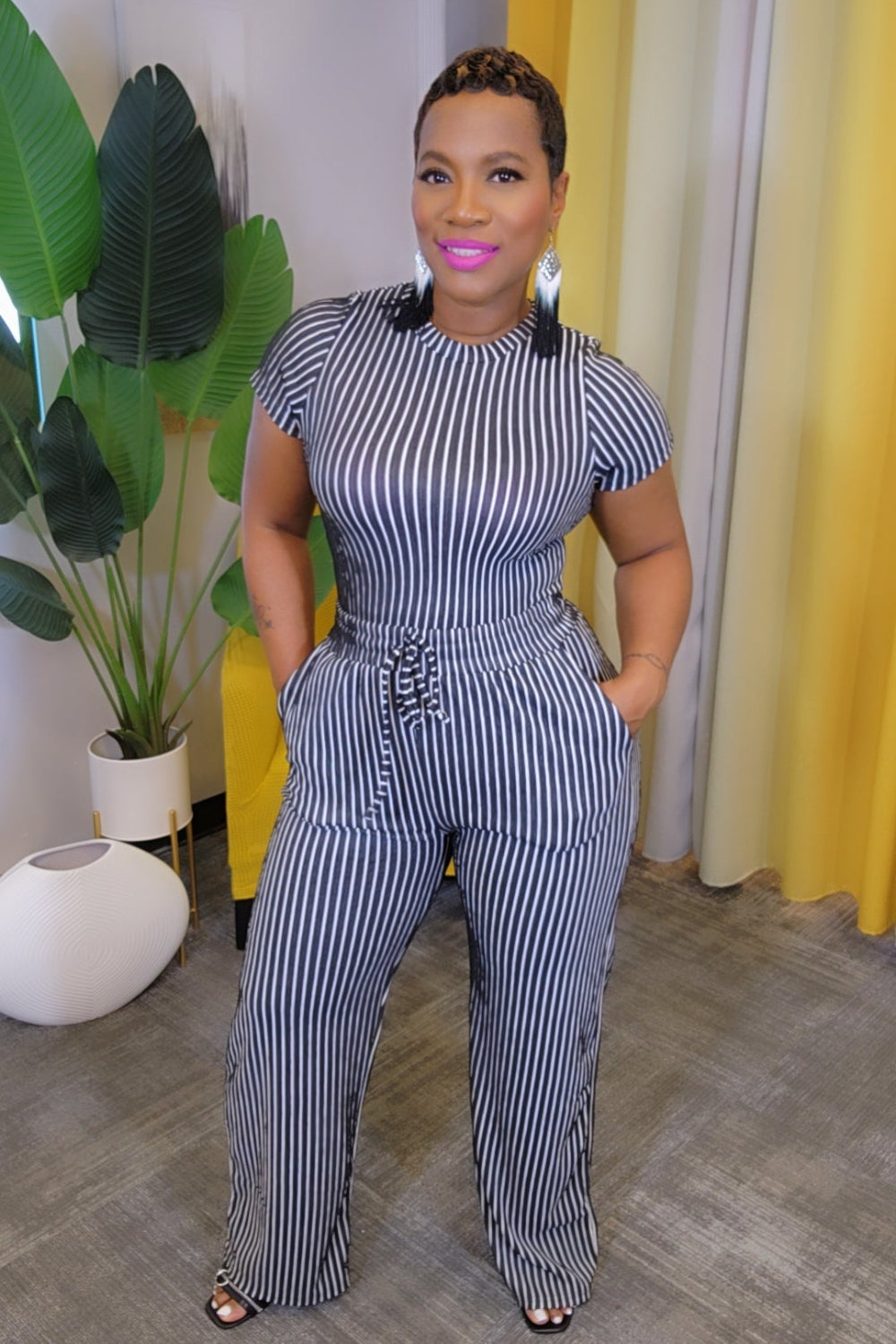 Latoya Striped Set- Blk