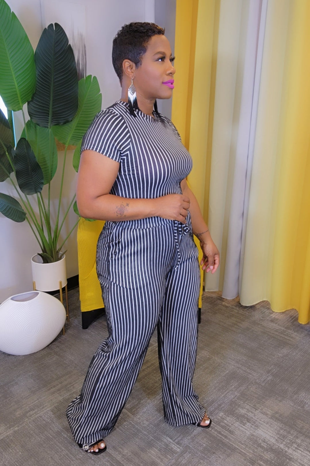 Latoya Striped Set- Blk