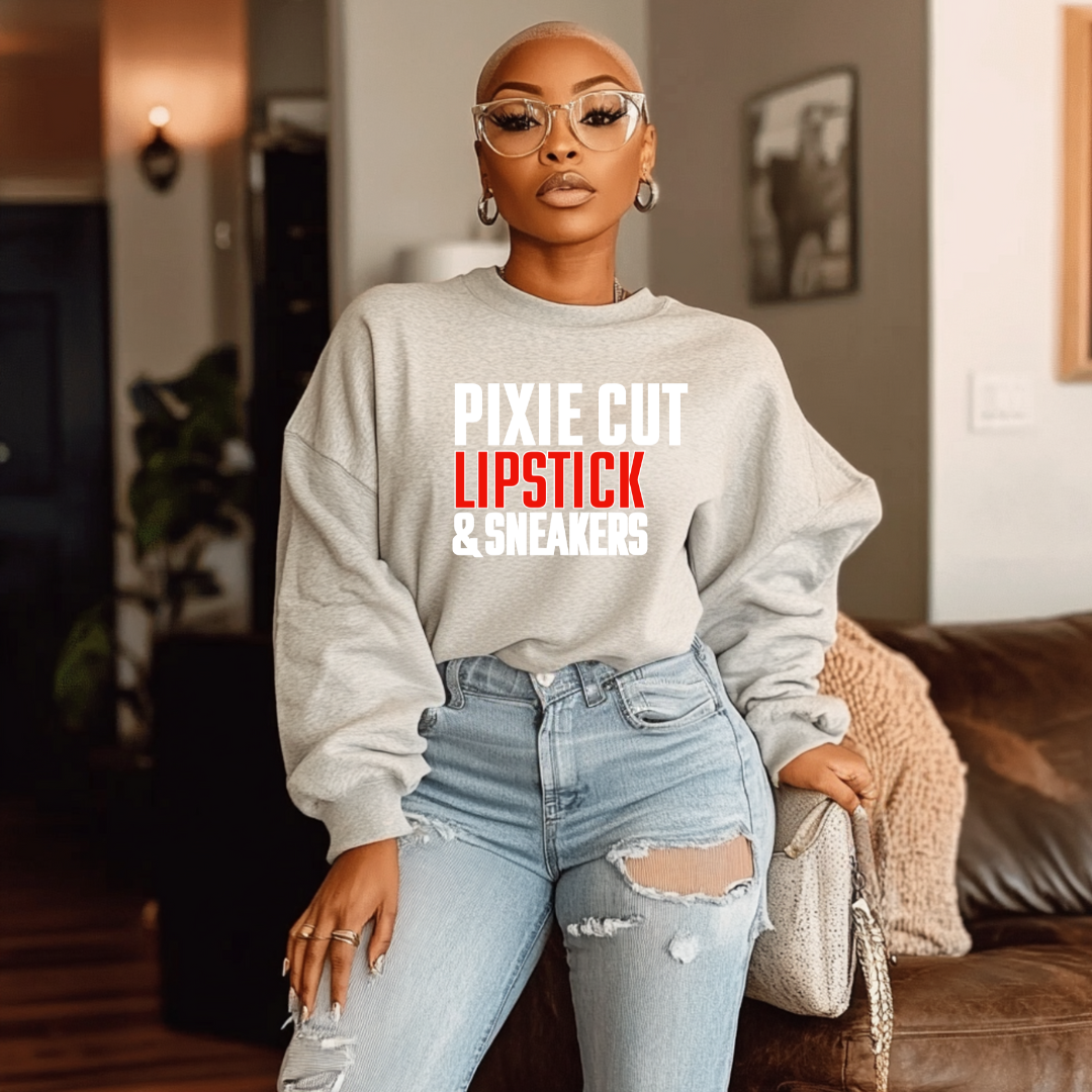 Pixie, Lipstick, & Sneakers Sweatshirt (Grey)