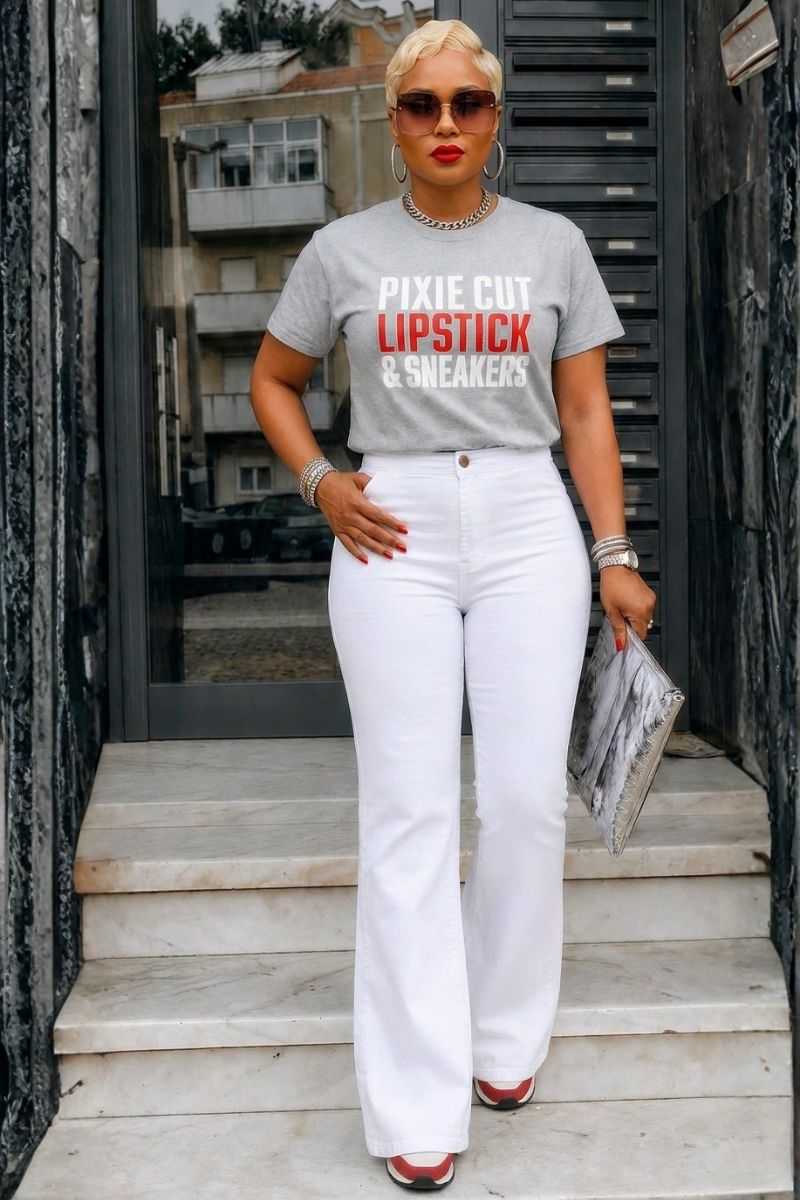 Pixie Cut, Lipsitck, & Sneakers Tshirt - Grey