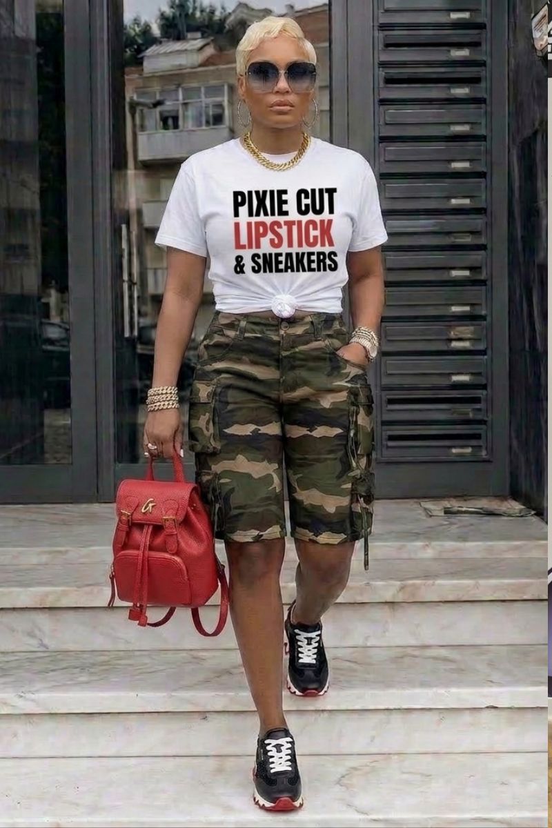Pixie Cut, Lipsitck, & Sneakers Tshirt (White)