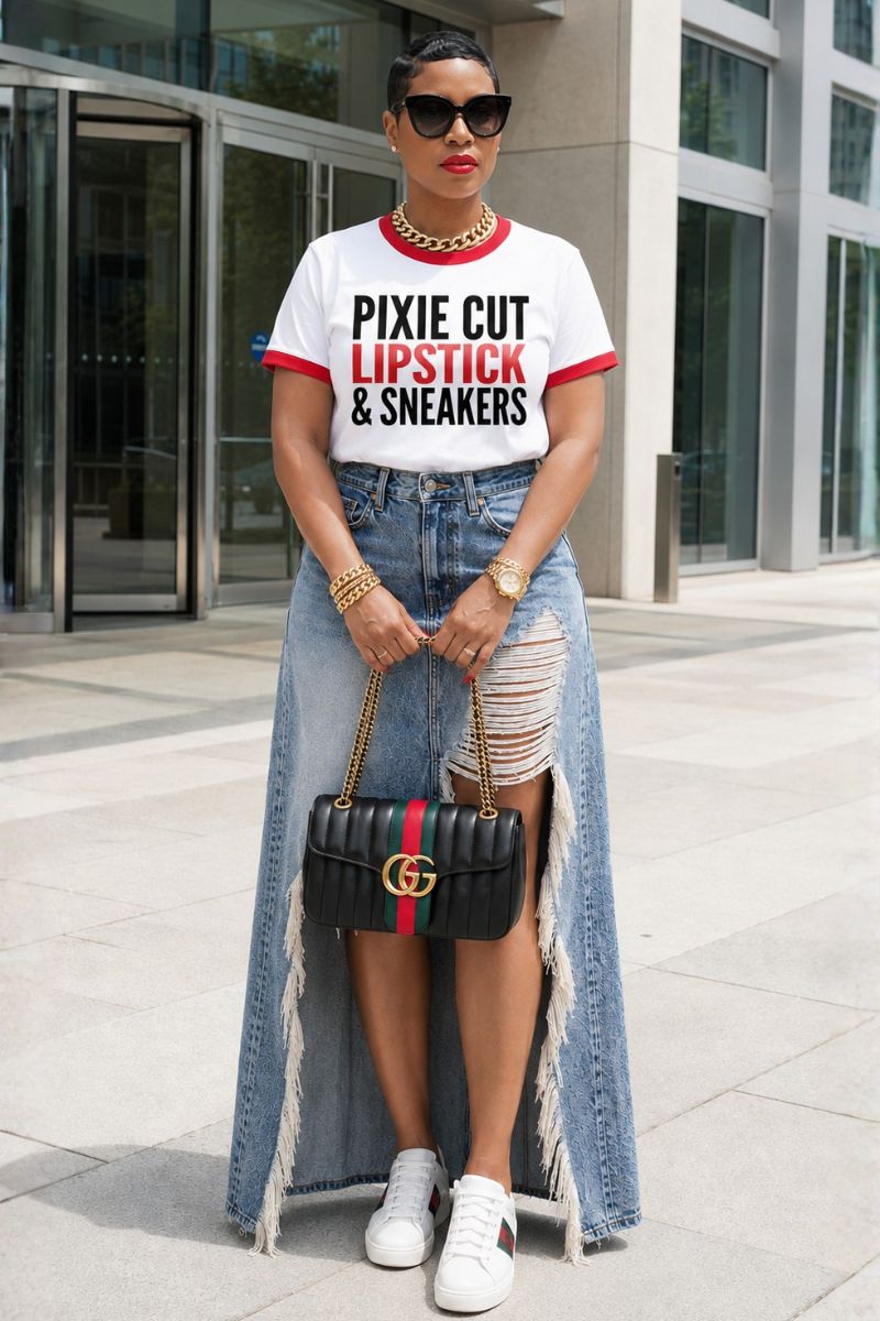 Pixie Cut, Lipsitck, & Sneakers Ringer Tee (red)