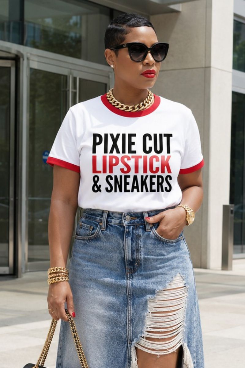 Pixie Cut, Lipsitck, & Sneakers Ringer Tee (red)