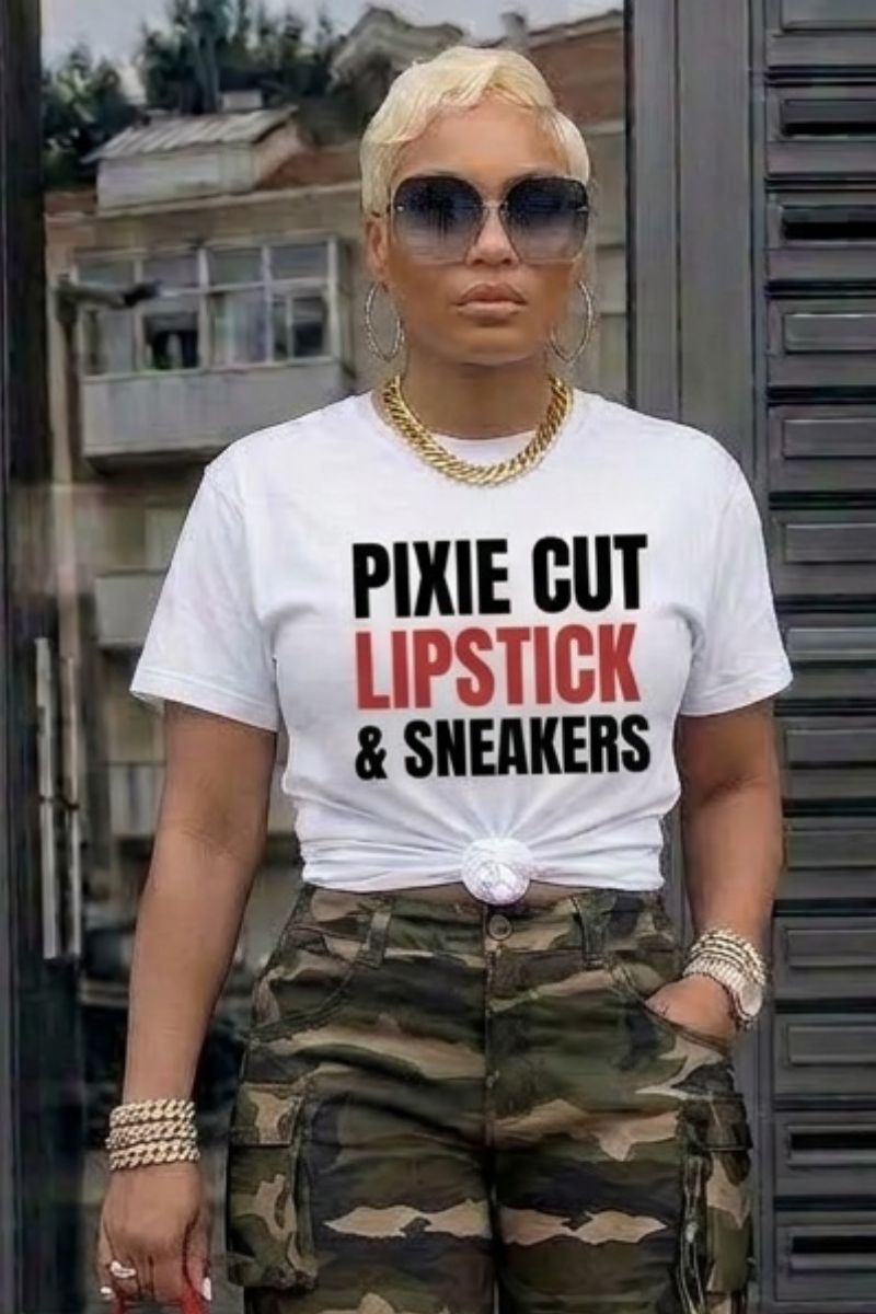 Pixie Cut, Lipsitck, & Sneakers Tshirt (White)