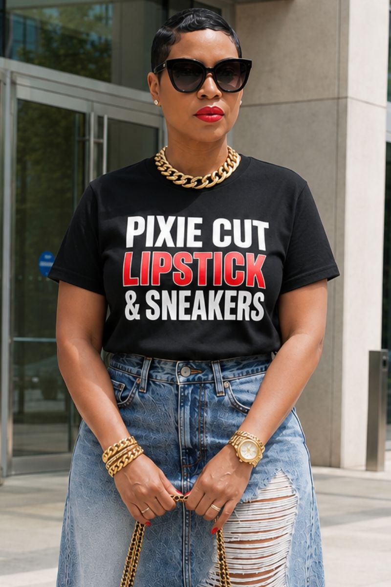 Pixie Cut, Lipsitck, & Sneakers Tshirt -Blk