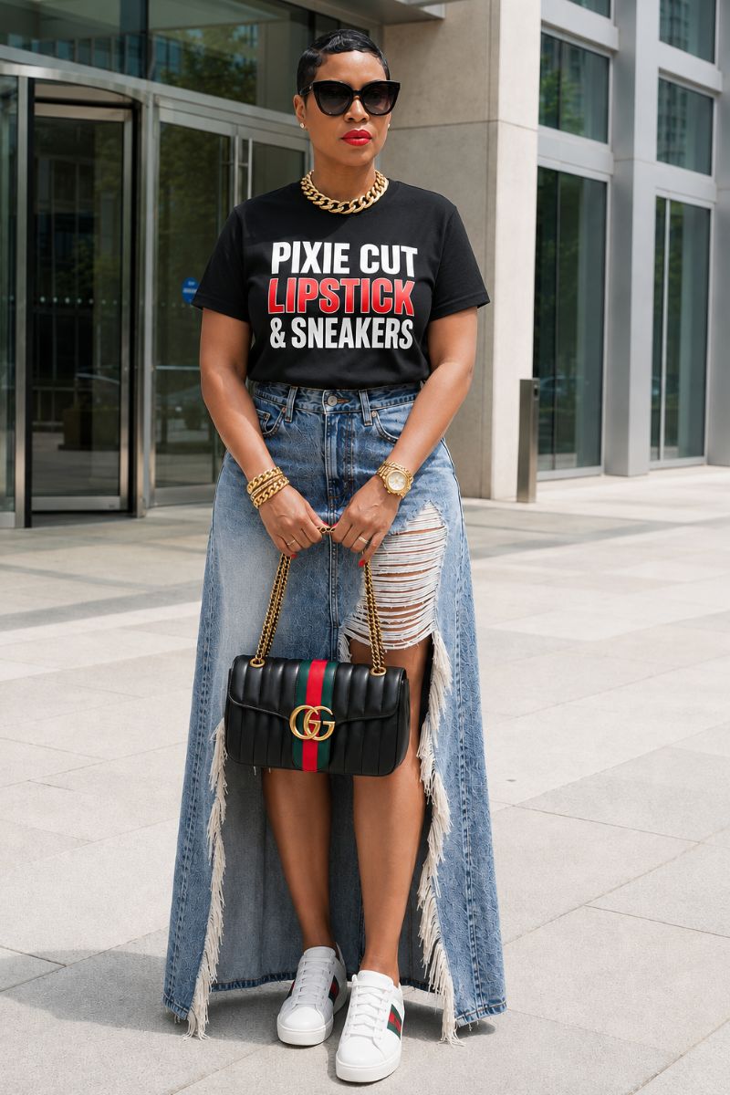 Pixie Cut, Lipsitck, & Sneakers Tshirt -Blk