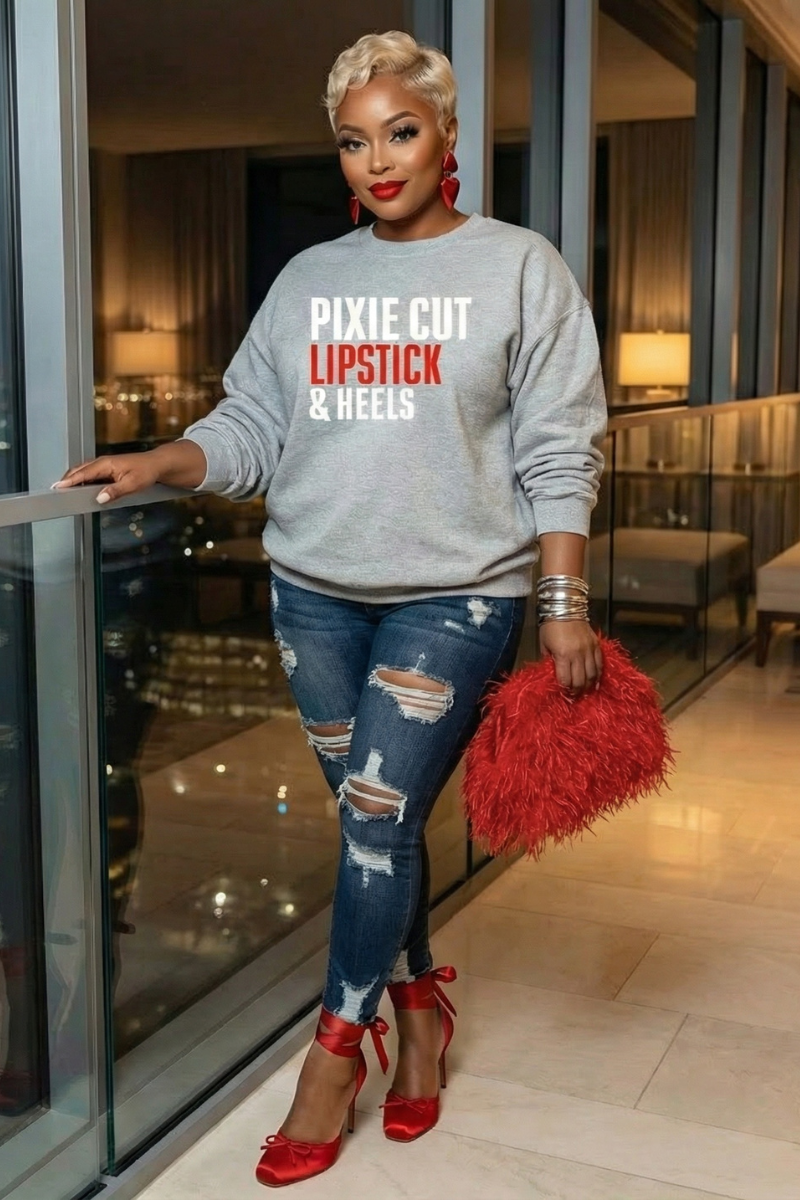 Pixie Cut, Lipsitck, & Heels (gray)