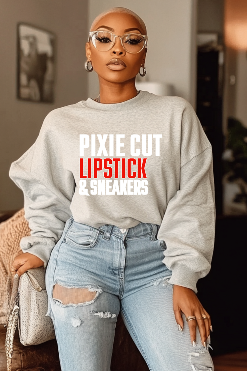 Pixie, Lipstick, & Sneakers Sweatshirt (Grey)