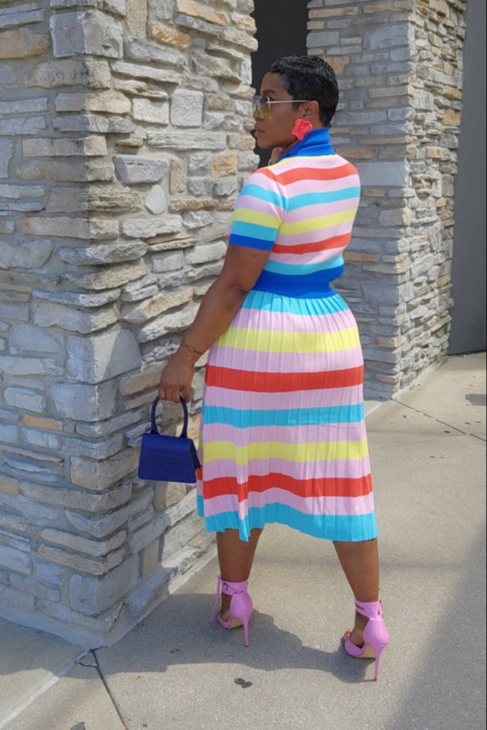 Kenni Striped Skirt Set - Blu